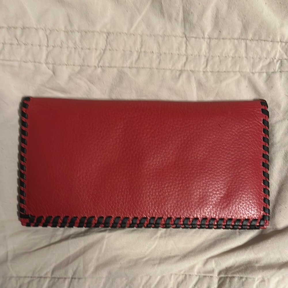Chico's Red Leather Wallet with Black Stitching